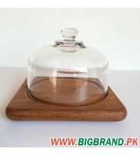 Square Glass Cheese Dome with Wooden Tray